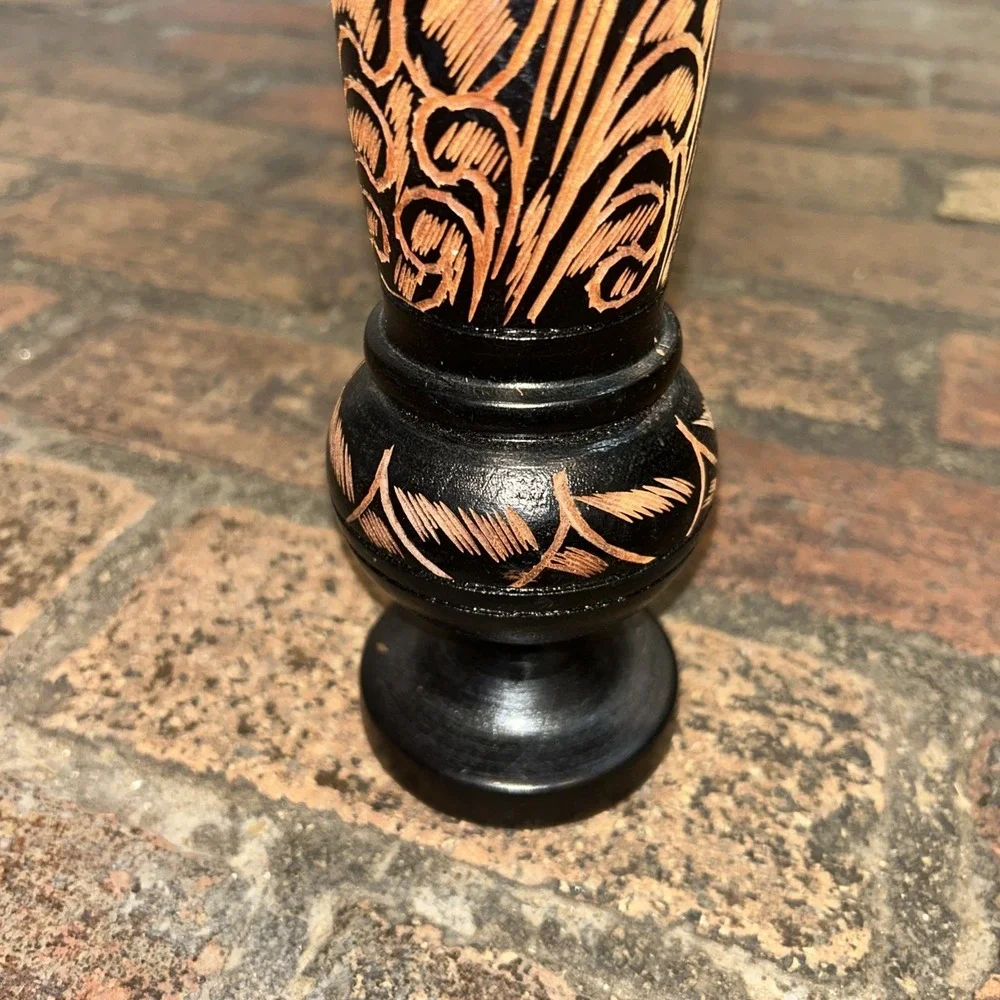 Floral Boho Vintage Tall Hand Carved Solid Red Tint Wood Vase Pedestal‎ 10